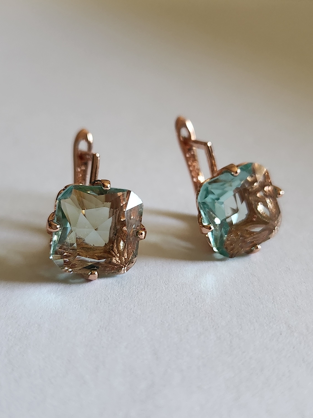 New 14K Gold Plated Cushion Cut Aquamarine Hoop Earrings for Women